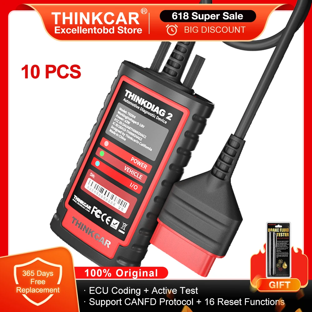 5pcs/10pcs/Set THINKCAR Thinkdiag 2 Full System Diagnostic Tool OBD2 Scanner CAN FD Protocol Active Test ECU Coding 1 Year Free