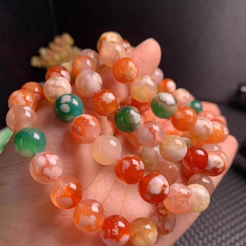 

Natural Orange Cherry Agate Round Beads Bracelet Crystal Jewelry Woman Man 9mm Colorful Green Red Agate Fashion Gift AAAA