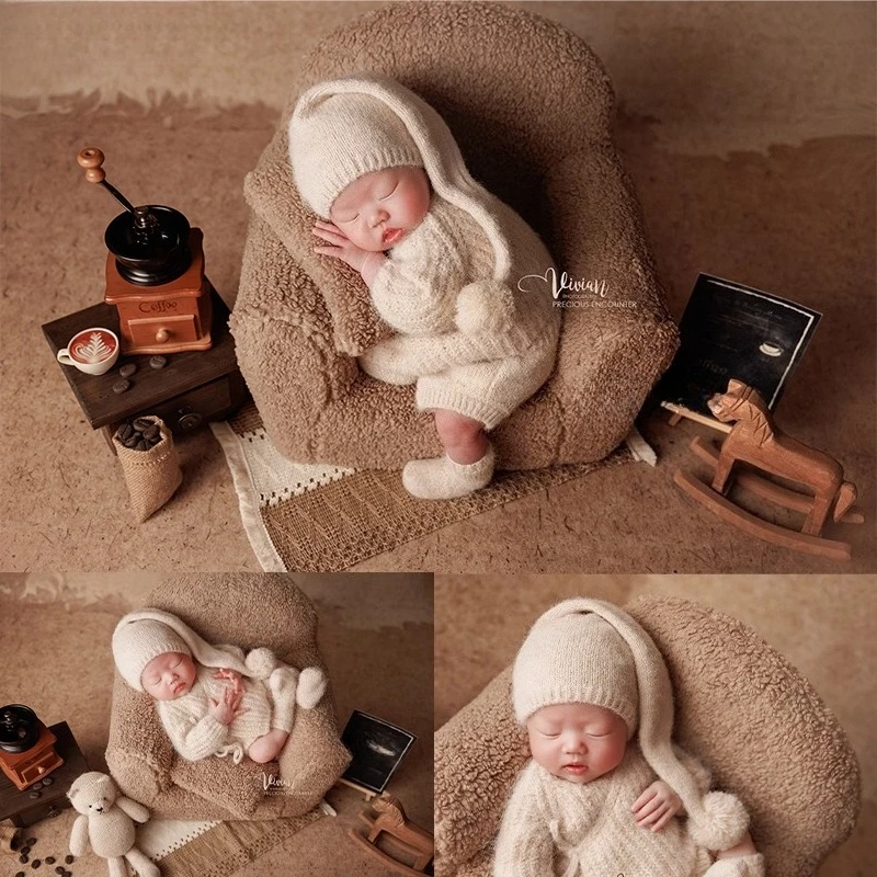 Newborn Photography Props Knitted Outfit Set Posing Sofa Cute Bear Mini Decors Backdrop Set for Studio Photoshoot Fotografia