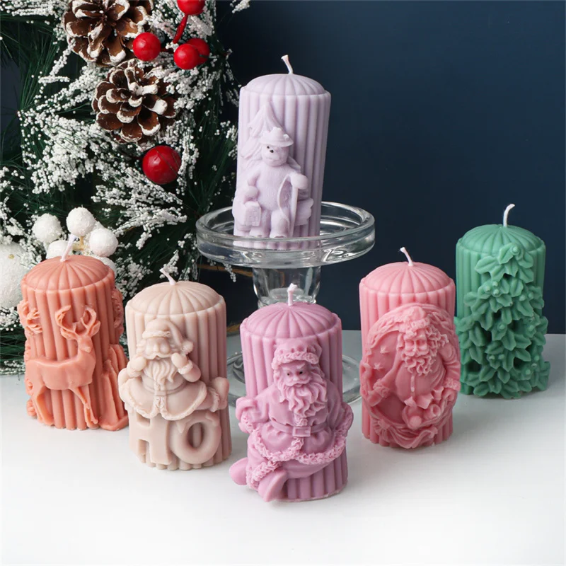 Nordic Style Christmas Silicone Mold - Santa Claus,Elk,Hat,Bear,and Christmas Tree Pillar Candle for Scented Candle Making Kit