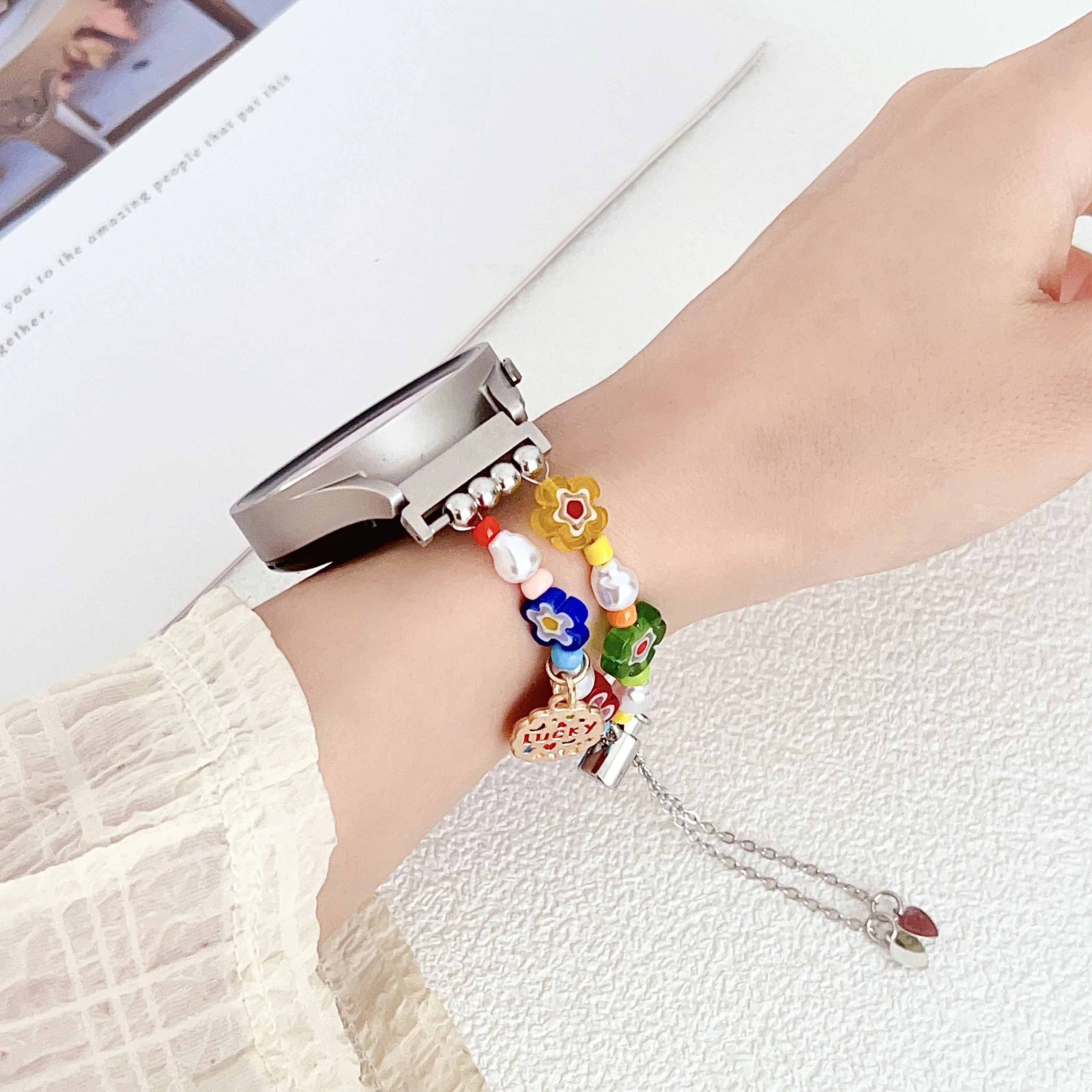 Ремешок допаминовый для Samsung watch band sweet, браслет-цепочка на удачу для женщин, разноцветный Цветочный браслет versa1 2, 20 мм 22 мм