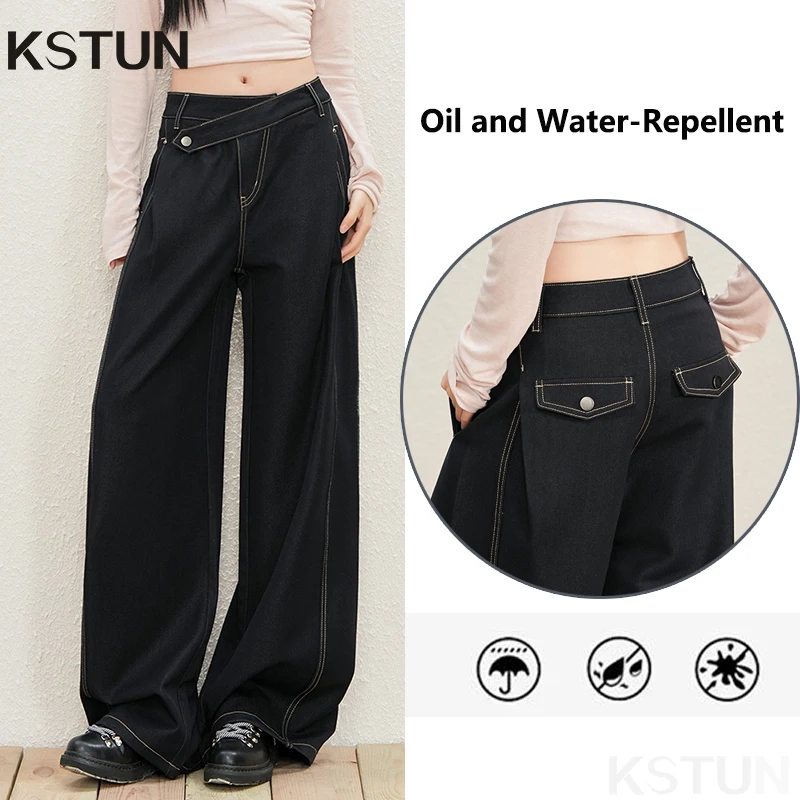 

KSTUN 2026 Womens Wide Leg Jeans Loose Trousers Fashion Aesthetic Sence Personalized Draped Design Pants Oil and Water-repellent
