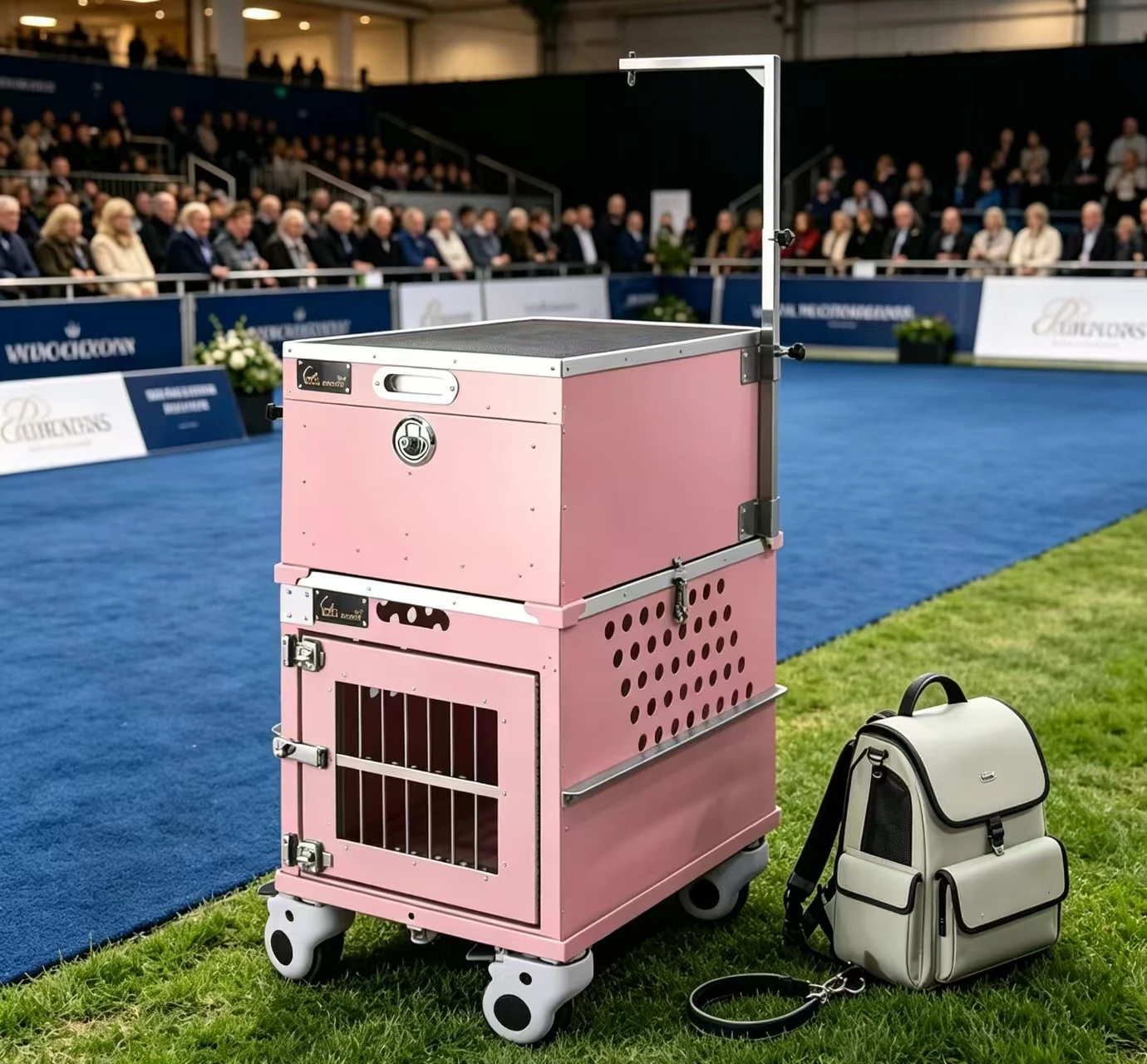 Solidpet Breathable Aluminum Frame Single Fixed Aviation Dog Crate No.2 With Grooming Tool Box & Casters