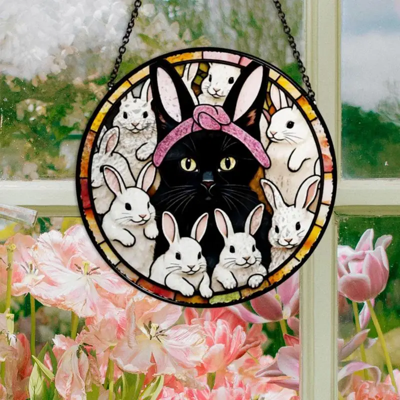 Sun Catchers For Window Wall Decor Art Pendant With Cat And Bunny Pattern Decorative Garden Rainbow Maker Ornament For