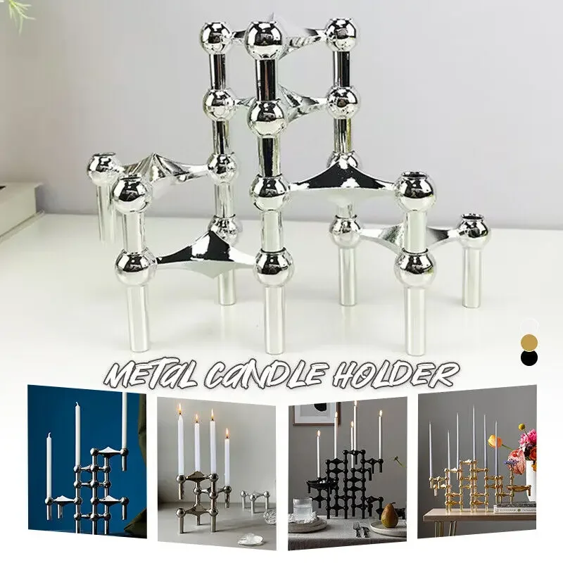 1pc Metal Molecular Structure Candle Holder Nordic Candlestick Craft Ornament Home Decore Candelabra Living Room Decoration