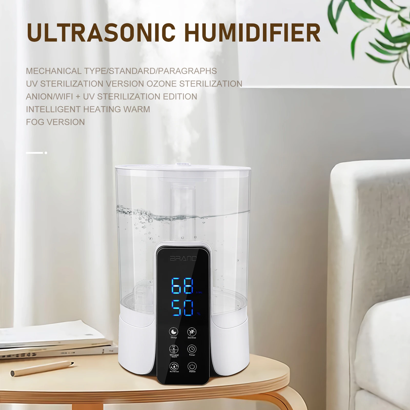 Bedroom Humidifier Large Humidifier Warm Cool Mist Humidifier 6L Large Capacity Quiet Bedroom Air Humidifier for Home Room White