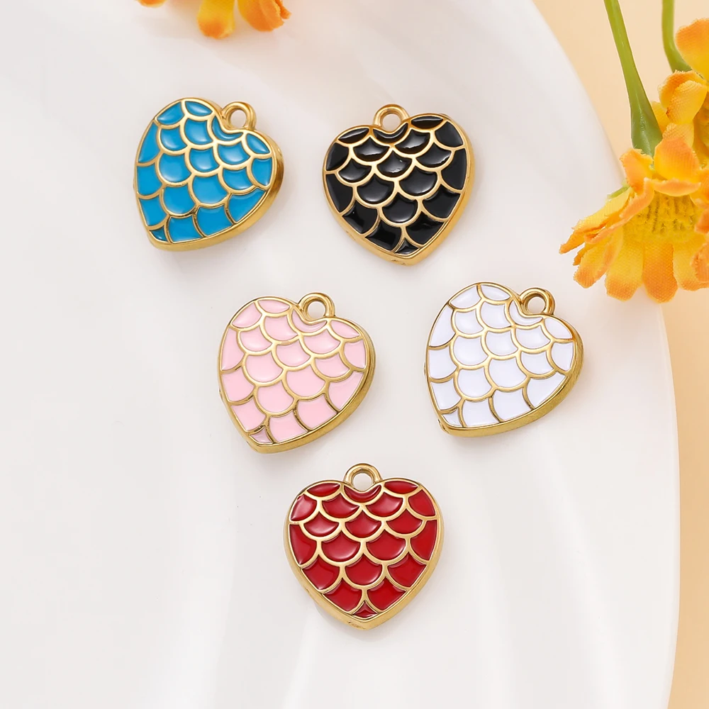 จี้รูปหัวใจเคลือบสีสันสดใส ทำจากสแตนเลส 2 ชิ้น/แพ็ค สำหรับทำสร้อยคอ สร้อยข้อมือ และเครื่องประดับ