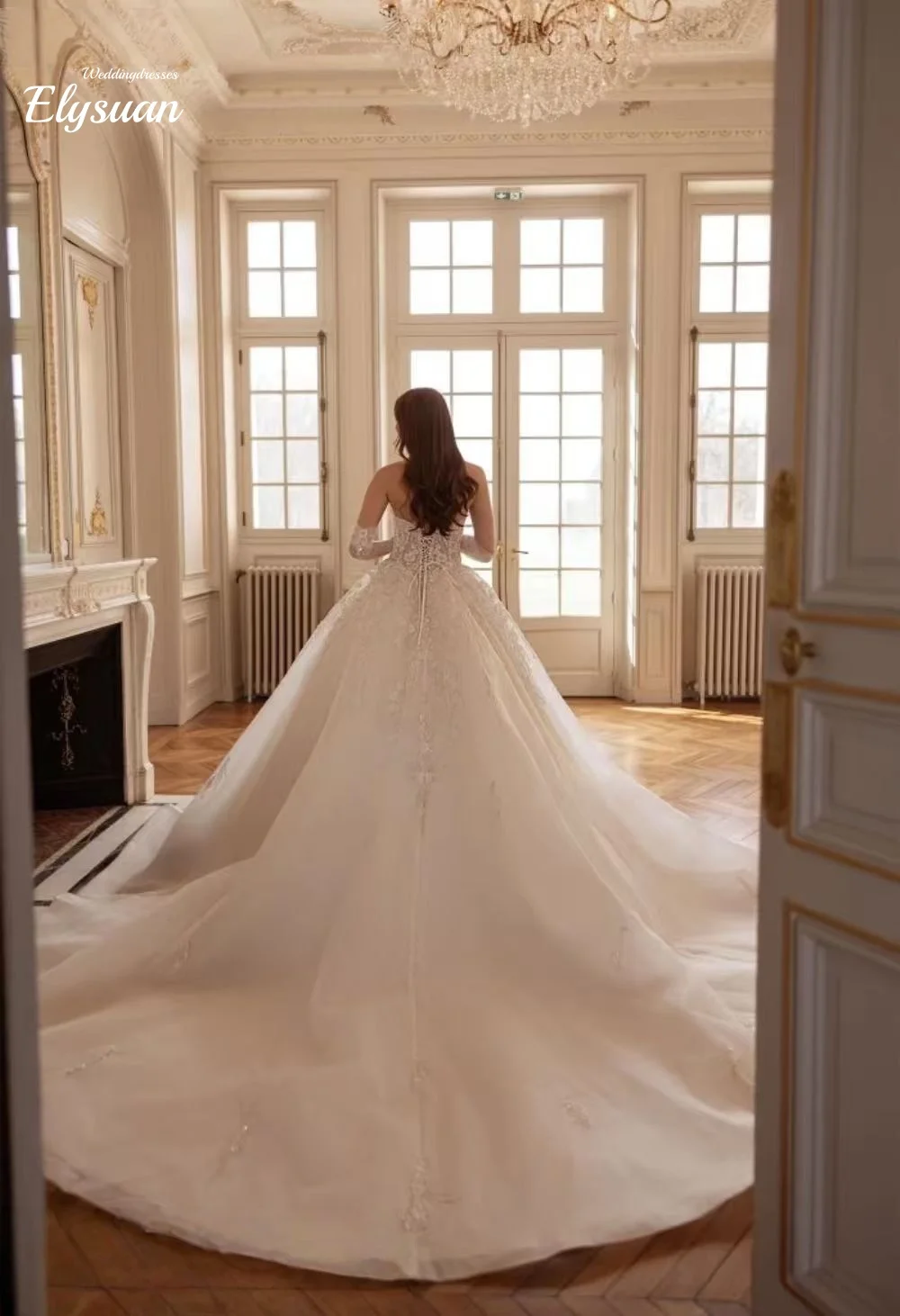 Customzied Strapless Sleeveless Beaded Elegant Wedding Dresses  Vestidos de novia Removable Long Sleeves novias