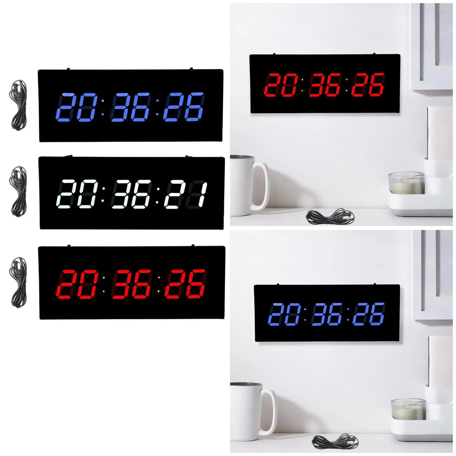 LED Digital Wall Clock Multipurpose with USB Cable Rectangular Alarm Clock for Kitchen Study Room Dining Room Home Indoor