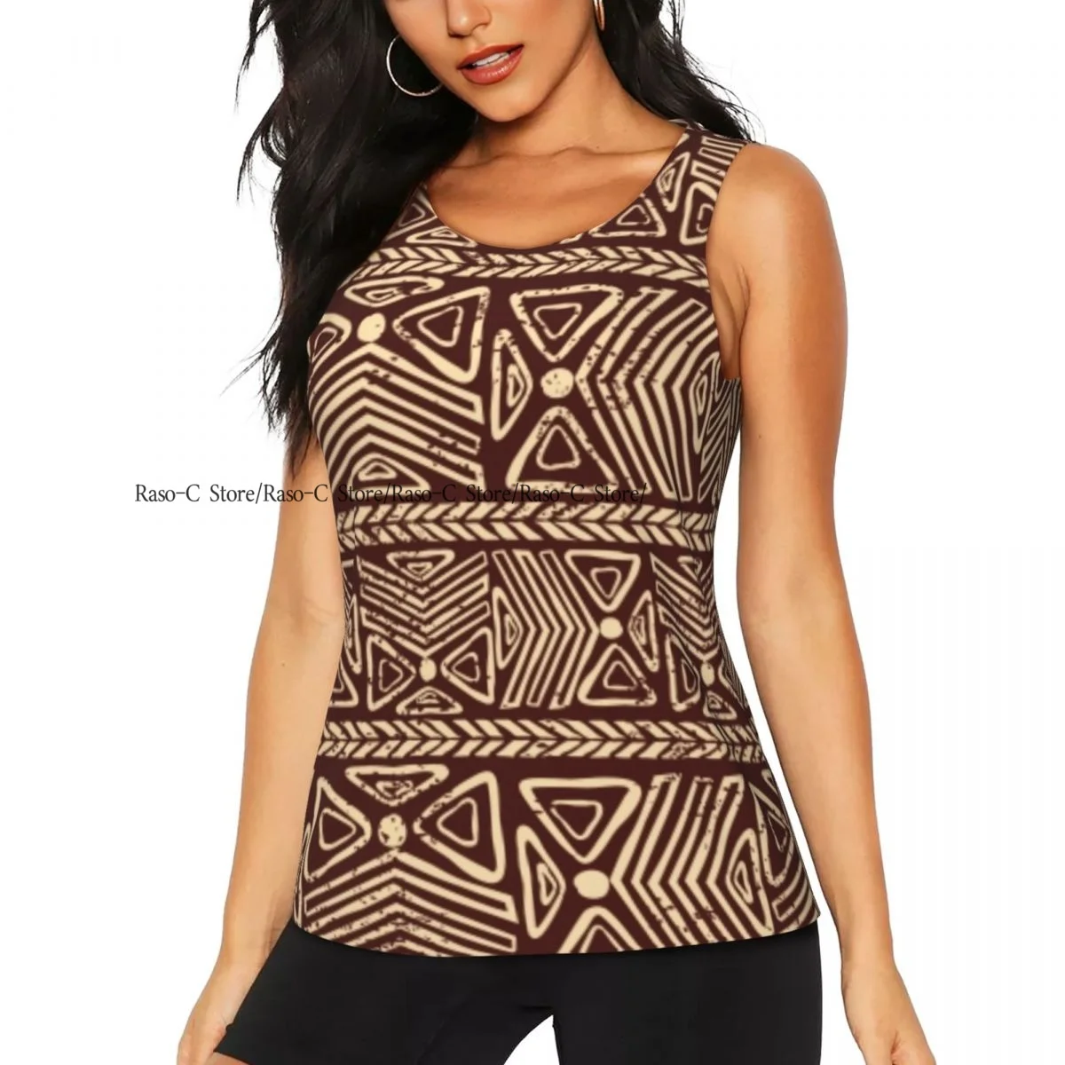 Women Casual Sport Yoga Vest Abstract Tribal Pattern Quick Dry Running T-shirt Training Workout Gym Sleeveles Tank Top