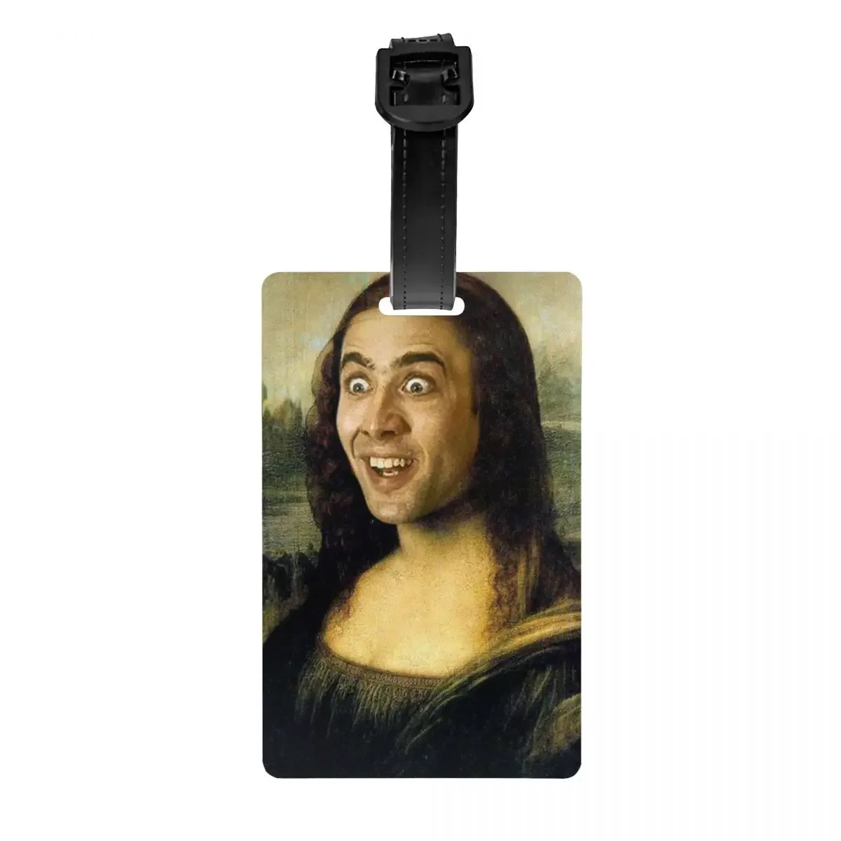 

Nicolas Cage Mona Lisa Funny Meme Luggage Tag for Suitcases Privacy Cover Name ID Card