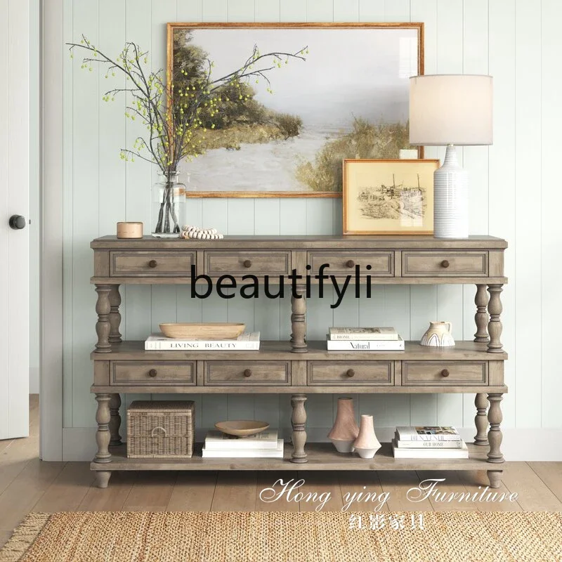 

A16 French foyer retro entrance cabinet, antique and old entrance table, solid wood entrance table