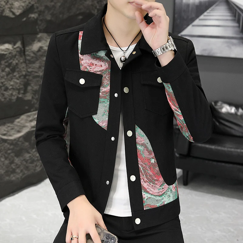 

High Quality Autumn Jacquard Patchwork Jacket Men Business Casual Outerwear Slim Fit Social Streetwear Windbreaker Men Clothing、