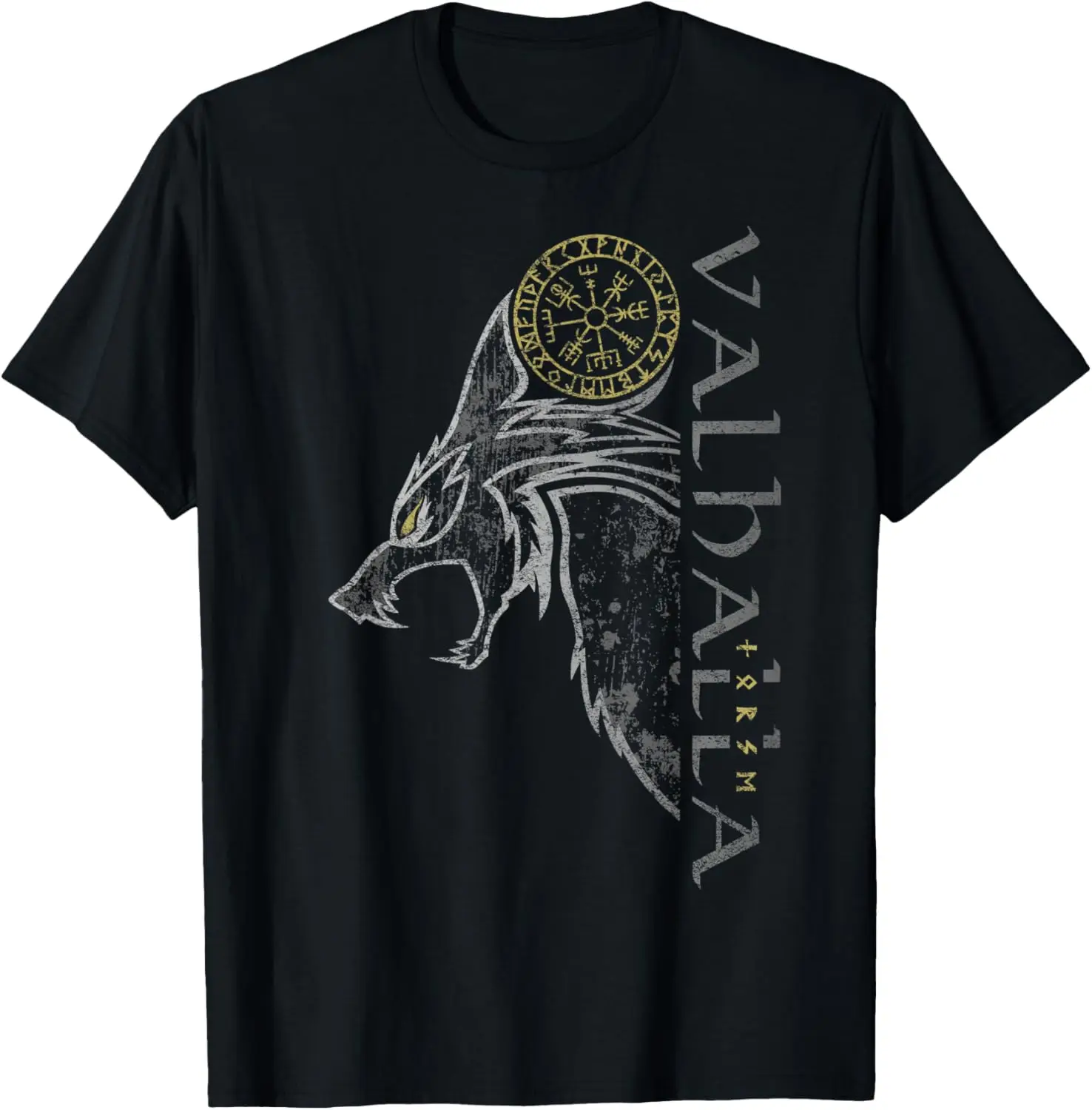 Norse Paganism Compass Vegvisir Rune Wolf Valhalla T-Shirt 100% Cotton O-Neck Short Sleeve Summer Casual Mens T-shirt Streetwear