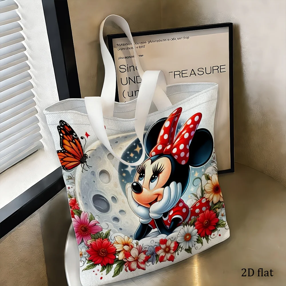 1pc Minnie Mouse Floral & Moon All-Over Print Tote Bag, reus