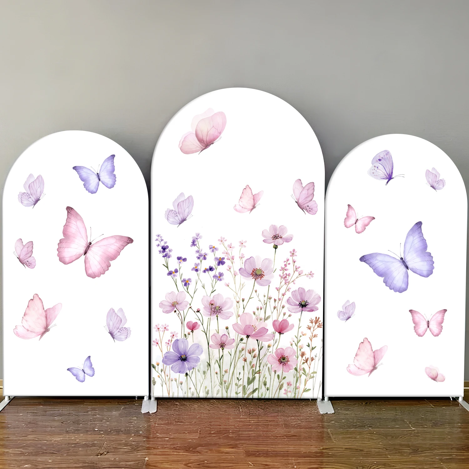 

Arch Backdrop Cover Watercolor Butterfly Flowers Girl Birthday Photography Arched Background Baby Shower Custom Party Decoration