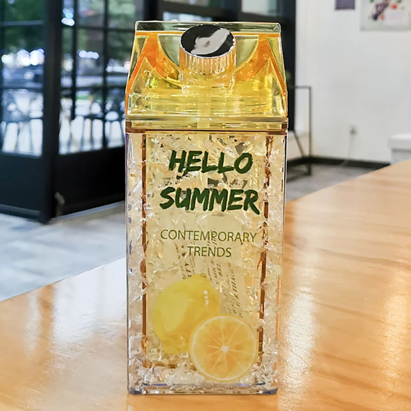 زجاجة مياه مربعة من القش كوب للمشروبات الباردة كوب شرب صيفي للطلاب في الهواء الطلق زجاجة مياه بلاستيكية ثلجية كوب للسيدات