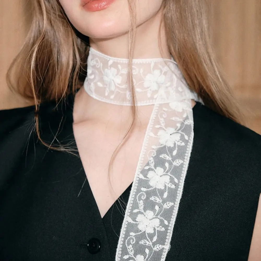 الحلو زهرة الدانتيل الرقبة حزام شفاف خلع الملابس الديكور رباط شعر منديل الكورية نمط طويل الشريط العروس/وصيفة الشرف #5