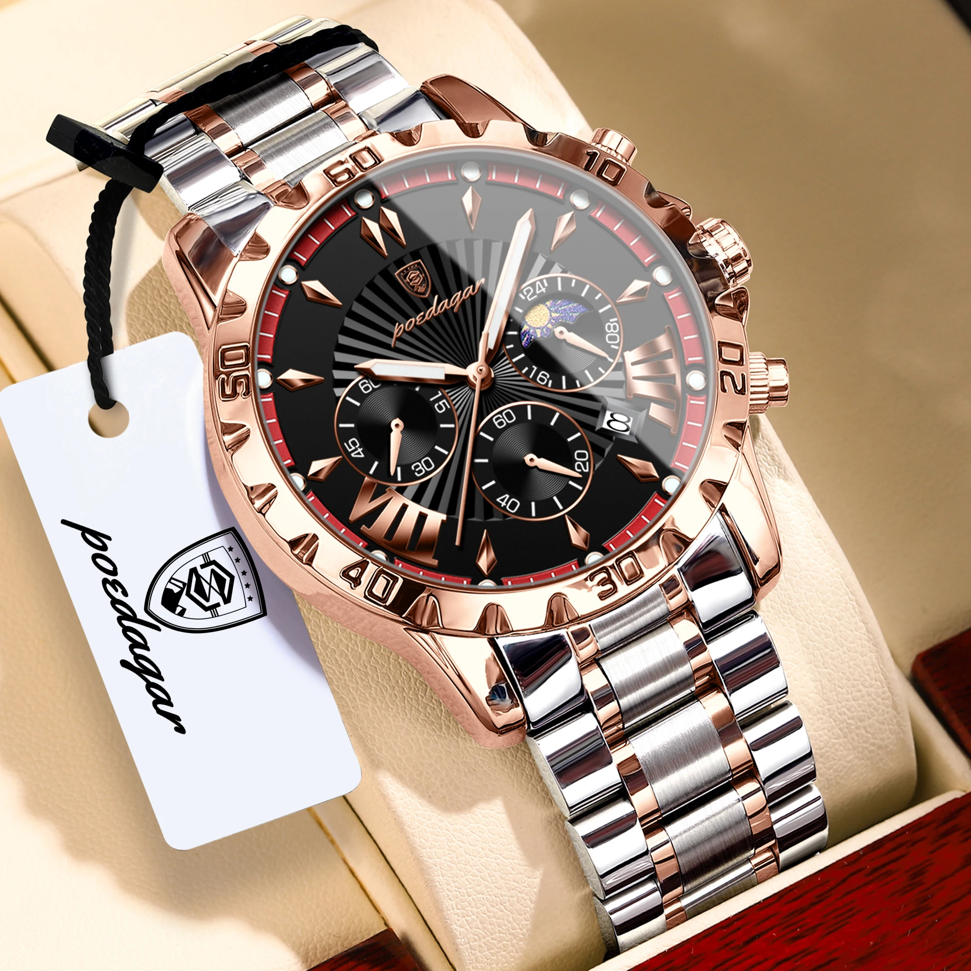 POEDAGAR Luxury Man Watch Luminous Waterproof Stainless Steel Date Men Watch Chronograph Quartz Fashion Men's Watches Reloj Male