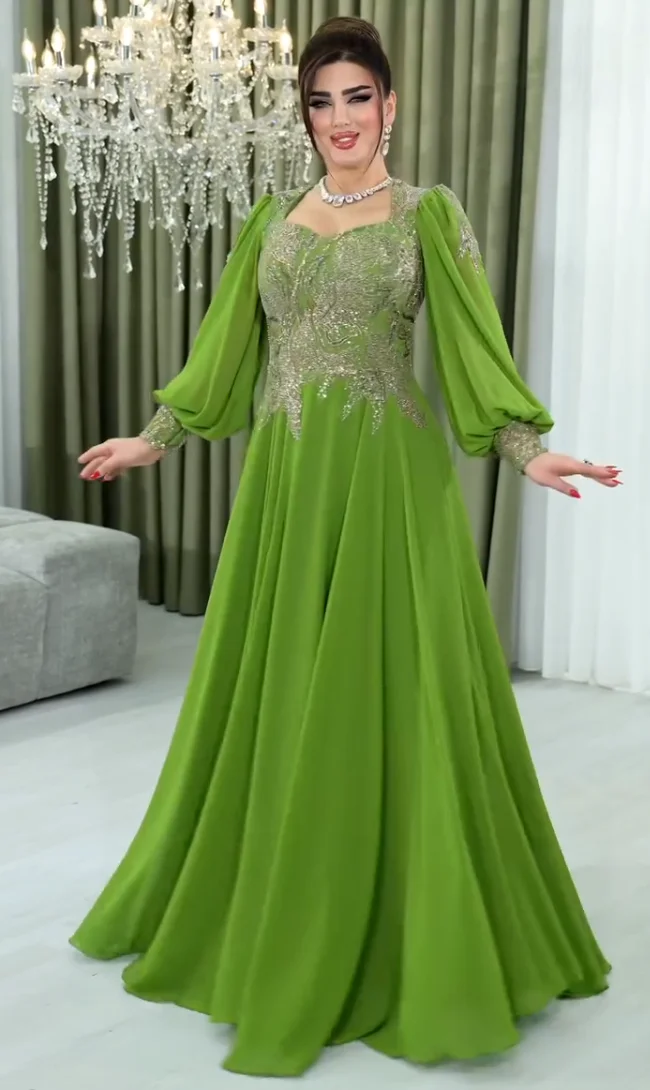 

Green Chiffon A Line Crystal Prom Dresses Long for Women 2026 Beaded Diamond V Neck Pleated Formal Evening Gowns Customized