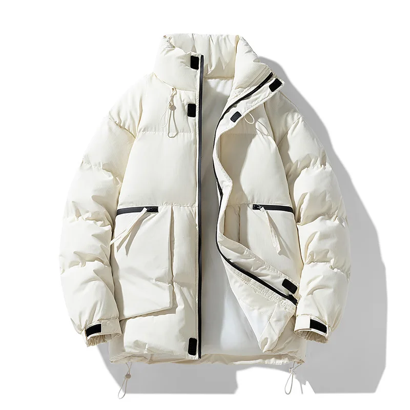 KIDWHXR Men Coat Winter Thicken Cold-proof Stand Collar Man Parkas Jacket Long Sleeve Pocket Outdoor Casual Male Outerwear