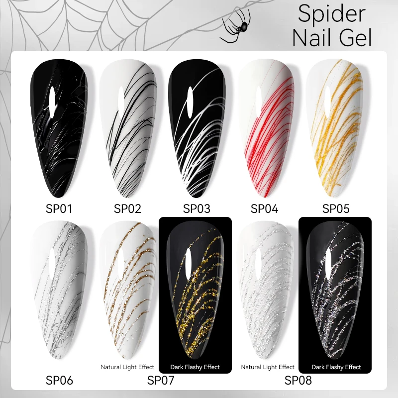 LILYCUTE 8ml White Black Silver Spider Nail Gel Natural Dark Flashy Drawing Painting UV Gel Nail Varnish Nails Art Design