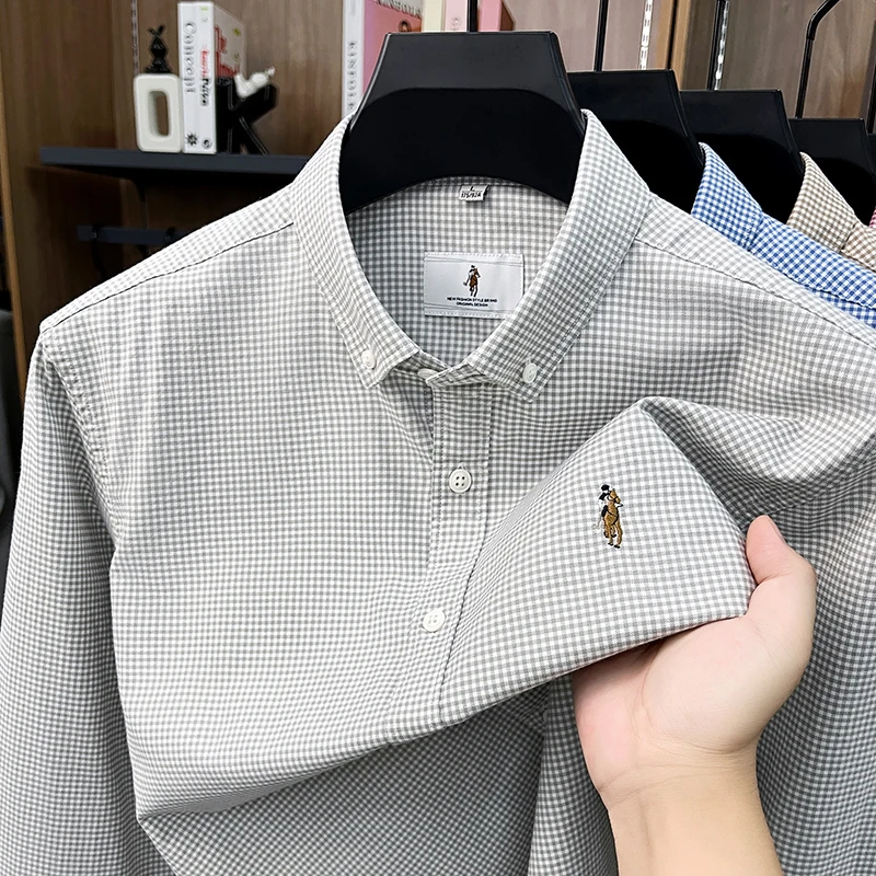 Luxury Brand 100% cotton Men's shirt long sleeve autumn comfort new high-end pony embroidery Paul casual personality plaid top