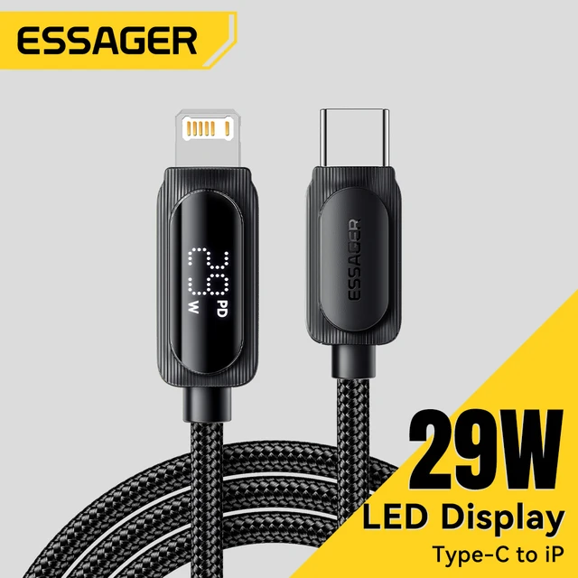 Kabel Essager USB C do iPhone 14 13 12 11 Pro Max Xs Digital Display Wire PD 29W Szybkie ładowanie typu C do oświetlenia Przewód do transmisji danych