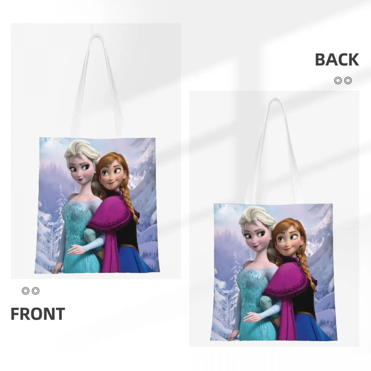 Custom Funny Cartoon Frozen Shopping Tote Bag Reusable Anna And Elsa Canvas Groceries Shopper Shoulder Bag