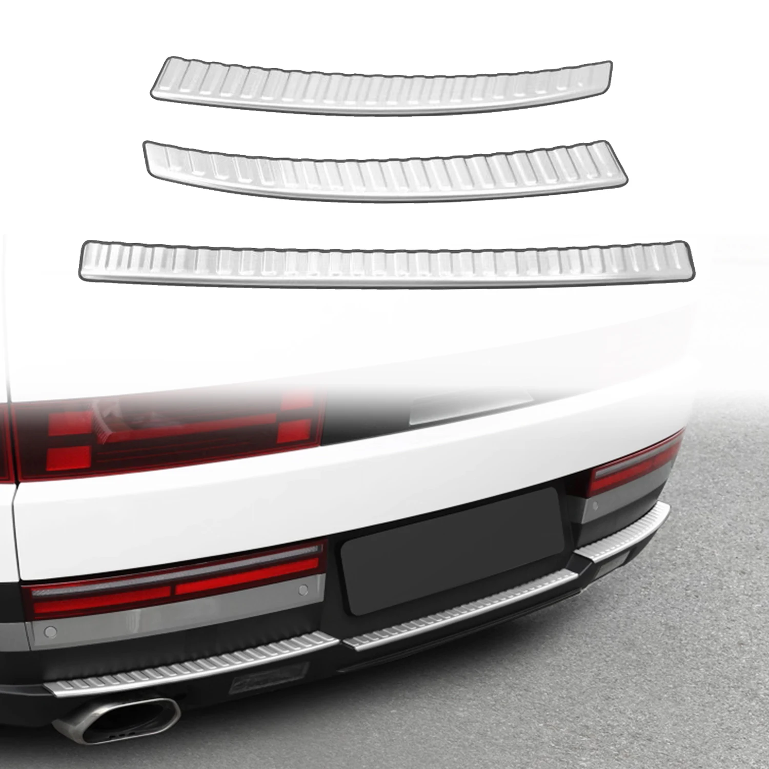 

For Hyundai Santa Fe MX5 2024 2025 2026 Steel Silver Rear Lower Valance Back Panel Bumper Molding Strip Cover Trim 3pcs