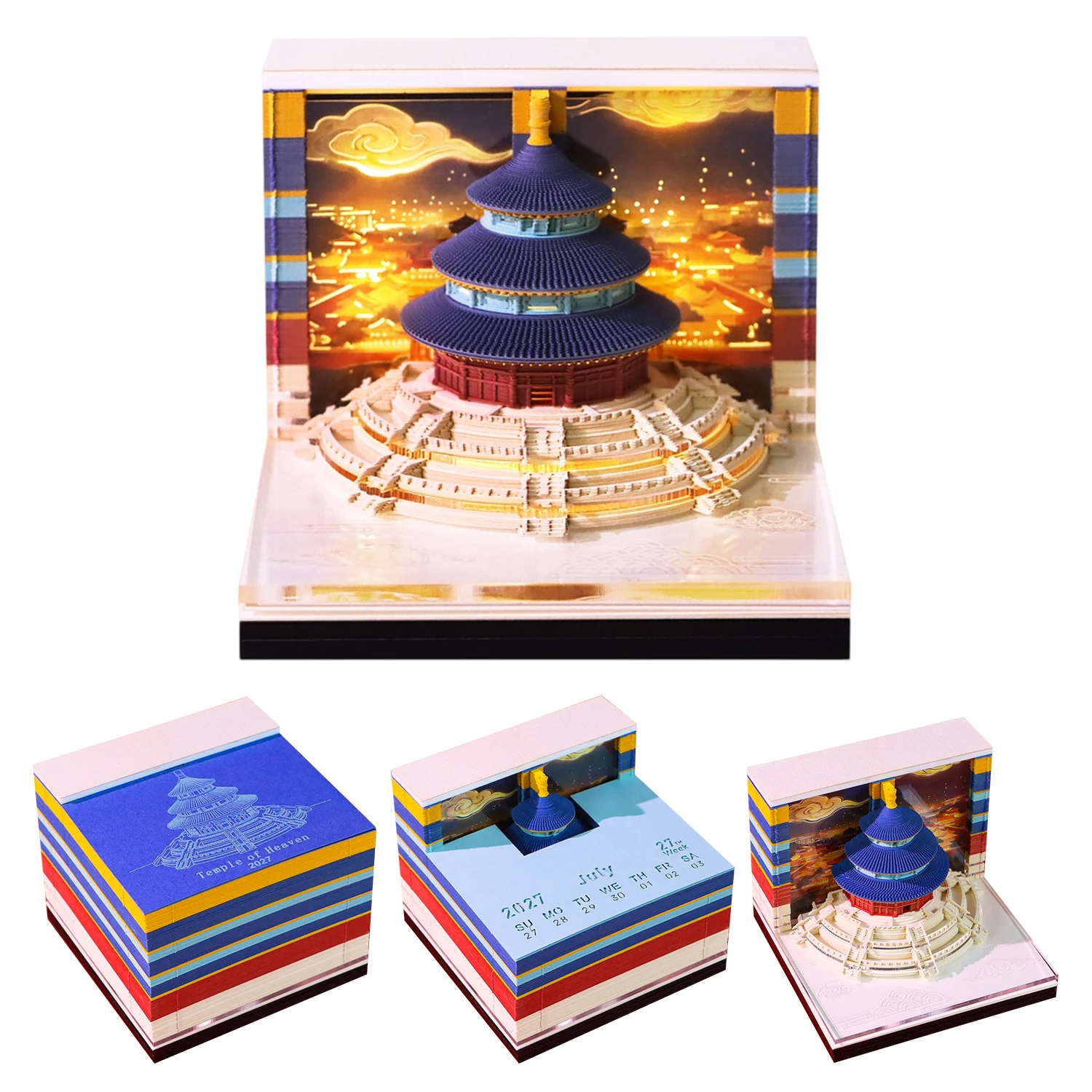 DIY Temple of Heaven Paper Model 2027 Beijing Landmark Ancient Architecture Golden Cloud Hand Torn Note Stack 3D Notes Pad