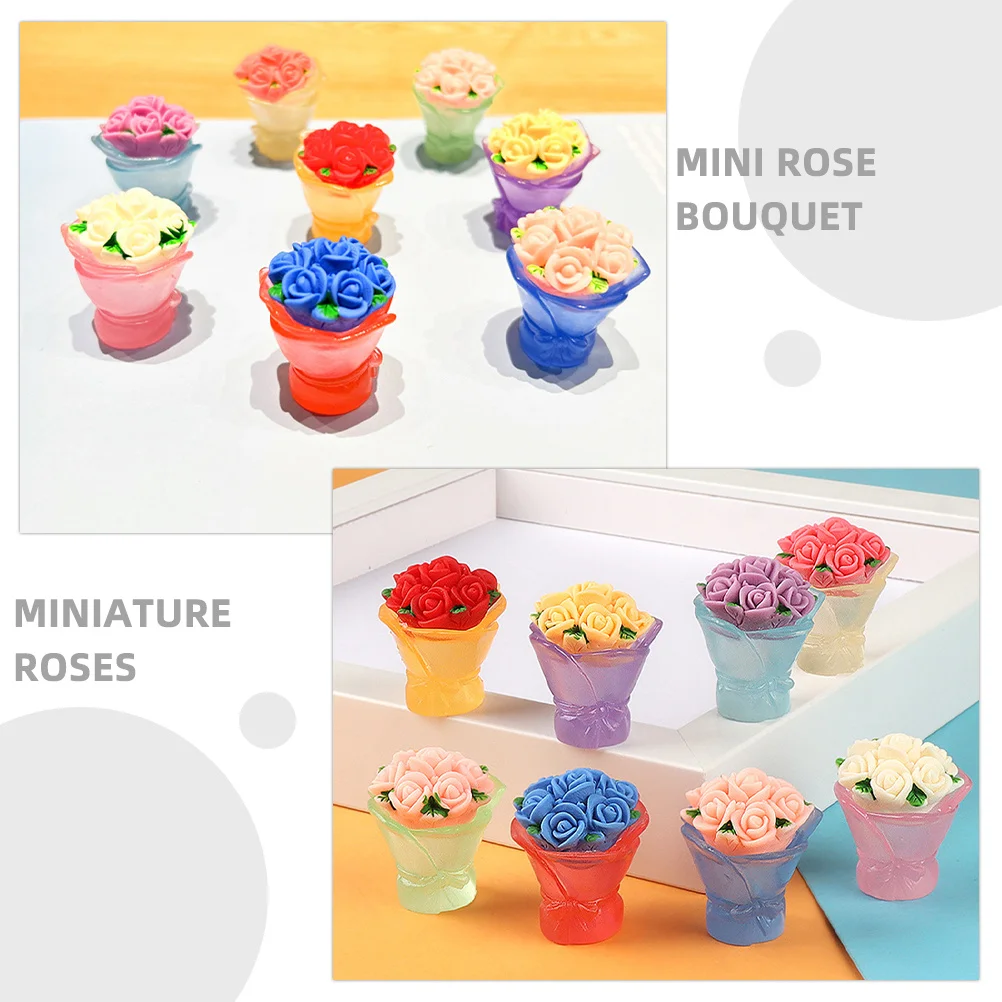 8개 미니어처 장미 꽃다발 인공 야광 장식 요정 정원용 작은 화분 다육식물 홈 데코