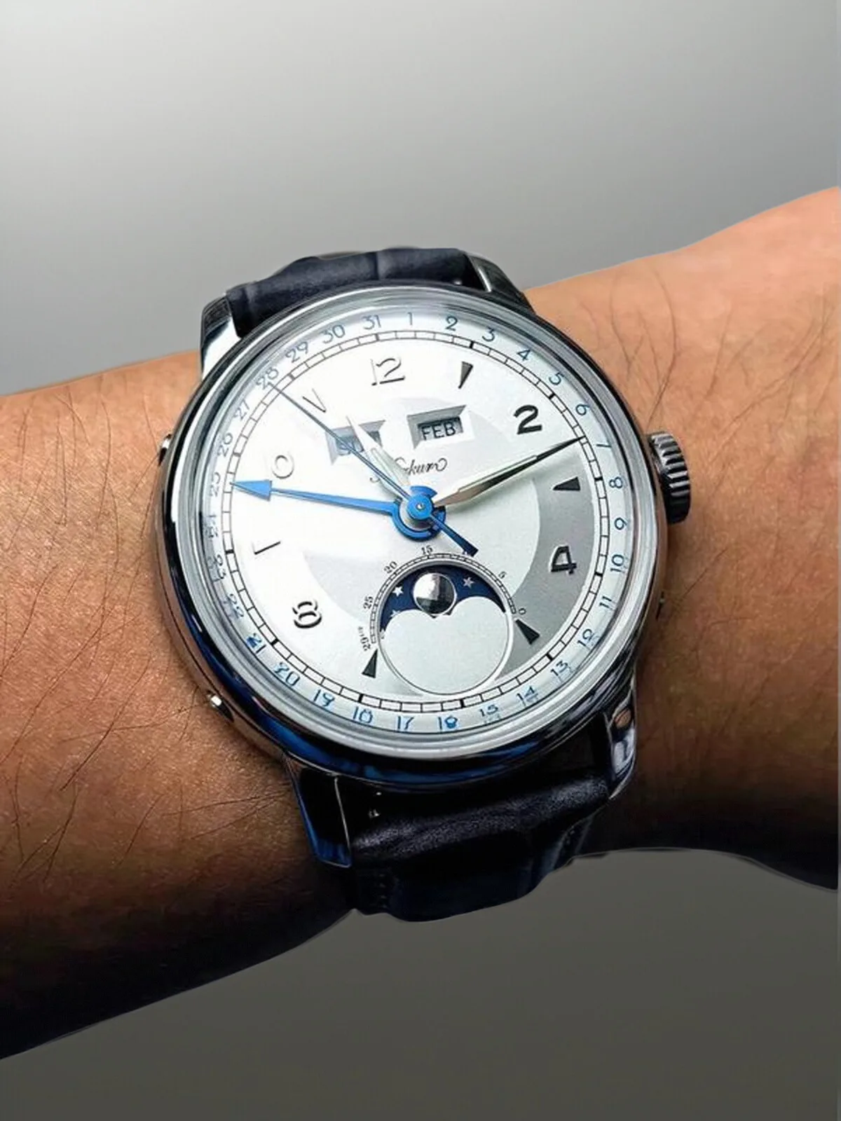 

Full Calendar Week Moon Phase Extra Large Calendar Business Dress Mechanical Watch Men's, Sapphire Waterproof Men's Watch