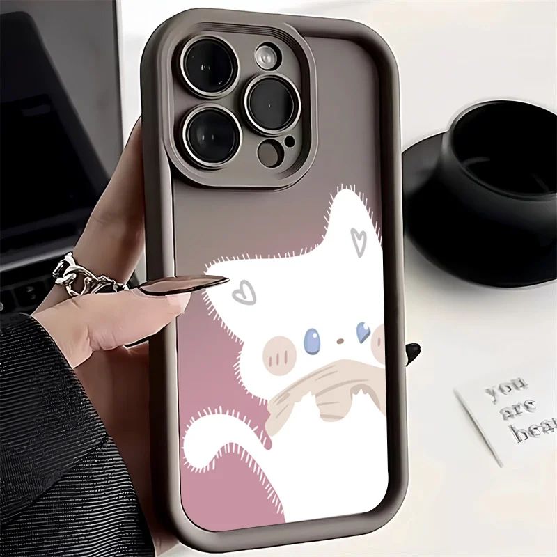 Luxe Cartoon Kat Zachte Telefoonhoes Voor Iphone 15 14 13 12 11 Pro Max Mini 7 8 Plus Se 2020 X Xs Xr Schokbestendige Beschermhoes