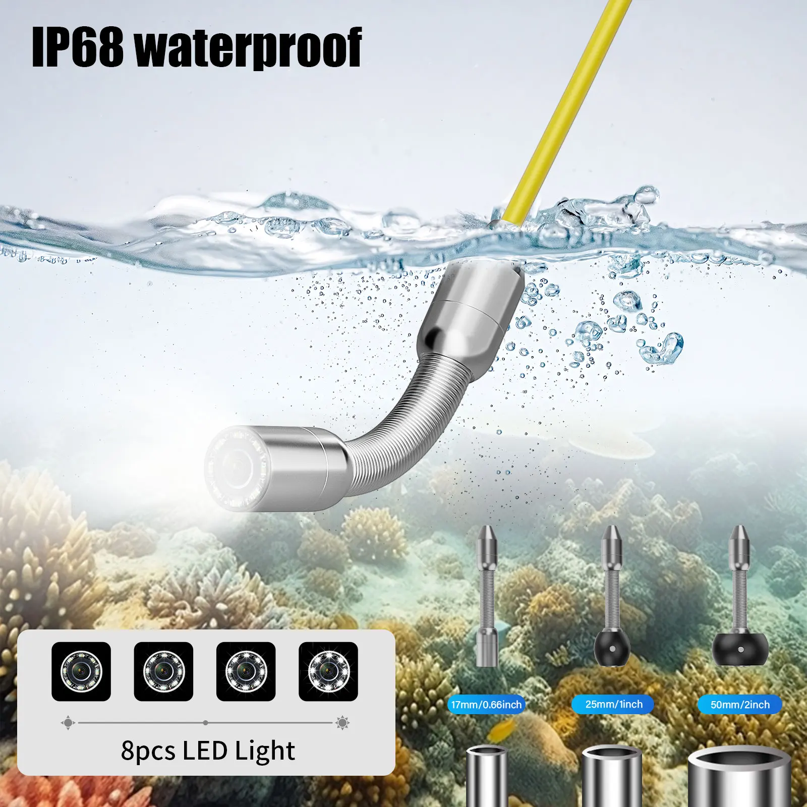 Sewer Inspection Camera,7 Monitor 1080P Waterproof Drain Pipeline Industrial Endoscope Camera with 17MM/23MM Probe 12LEDs 30/50m