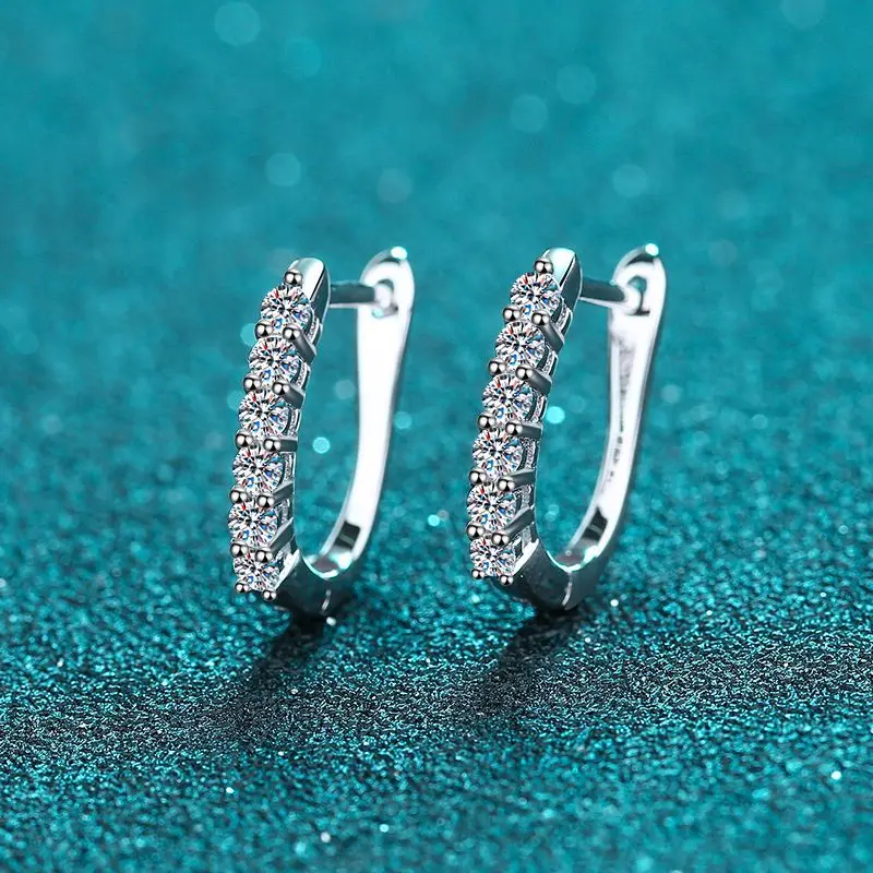 925 Sterling Silver Single Row Moissanite Hoop Earrings | Minimalist Personality Design | Chic Everyday Jewelry