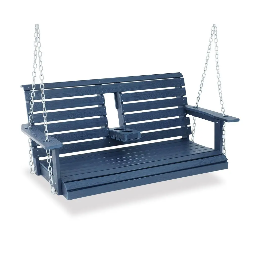 

Lumber 2Seat Porch Swing, HIPS 4.5Feet Bench Swing with Foldable Cup Holders,18 8 Stainless Steel Hardware, High Backrest and D
