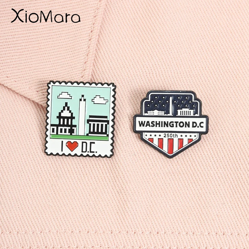 Broches en émail sur le thème des monuments emblématiques de Washington D.C. : Monument commémoratif de Lincoln, bijoux et cadeaux touristiques pour la ville