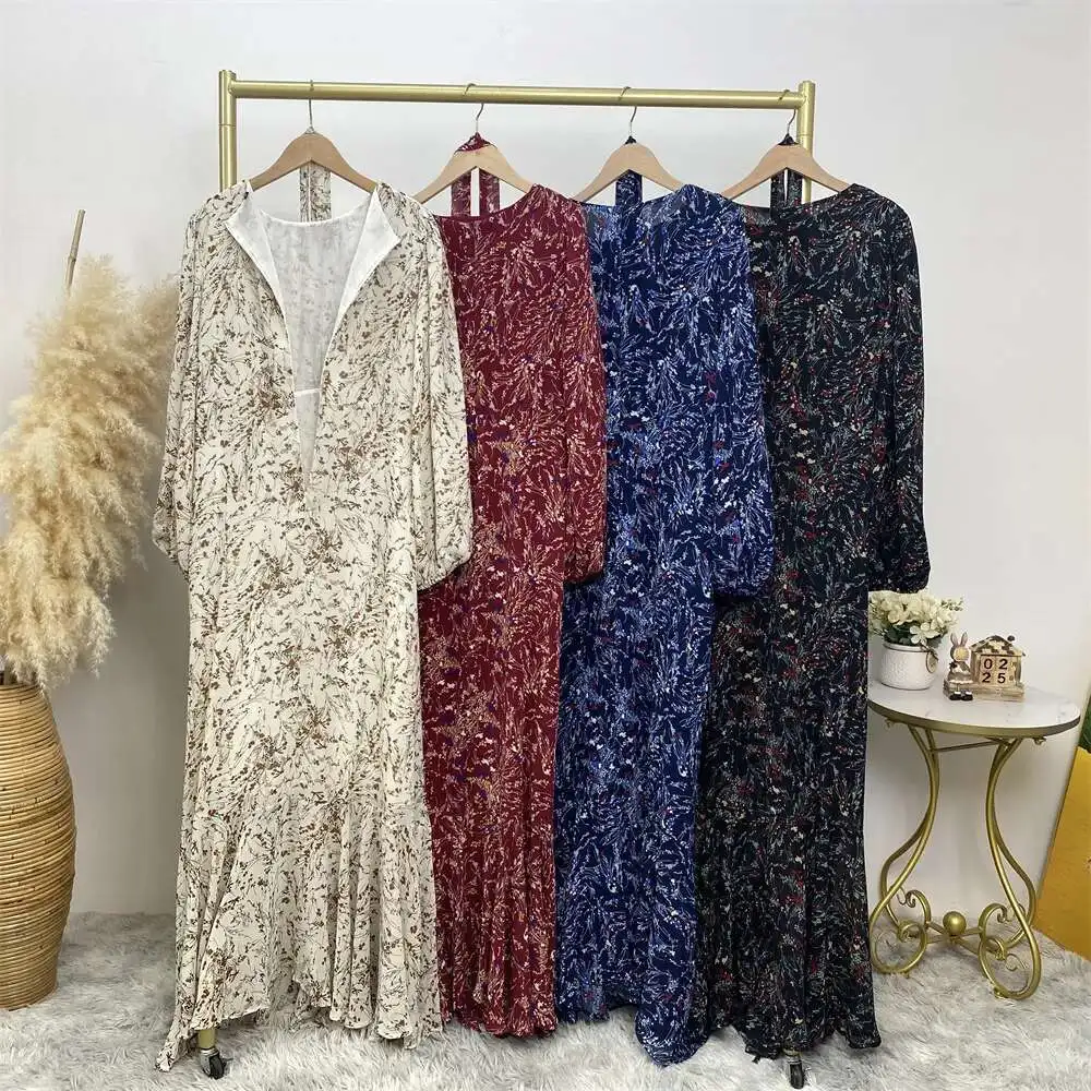 أزياء الصيف فستان مسلم الأزهار جولة الرقبة مطاطا كم عطلة اللباس 6669 رداء عباية رمضان دبي الفاخرة الإسلام أنيقة #5