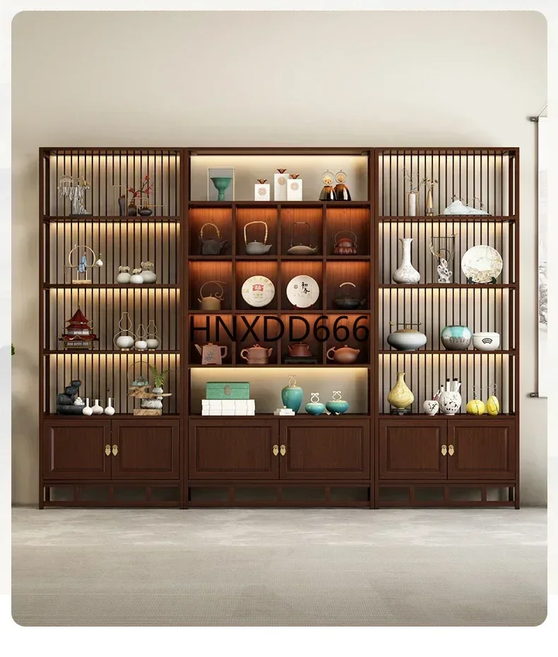 

Tea Display Cabinet Tea Zhuang Tea Room Store Solid Wood Display Cabinet Shelf with Light Y