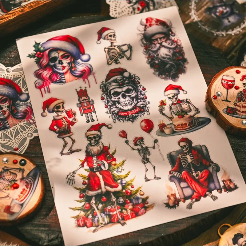 Cute Christmas Themed Rub On Sticker Ghost Skeleton Xmas Hat Dress Pattern Scrapbooking Deco Card Making Transfer Stickers