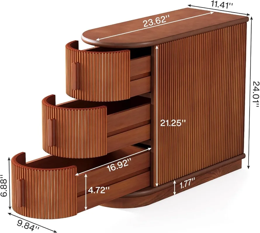 Beistelltisch aus massivem Holz, moderner Sofa-Beistelltisch mit 3 Schubladen, schmaler Stuhl-Beistelltisch, schmaler Nachttisch für Wohnzimmer, Schlafzimmer