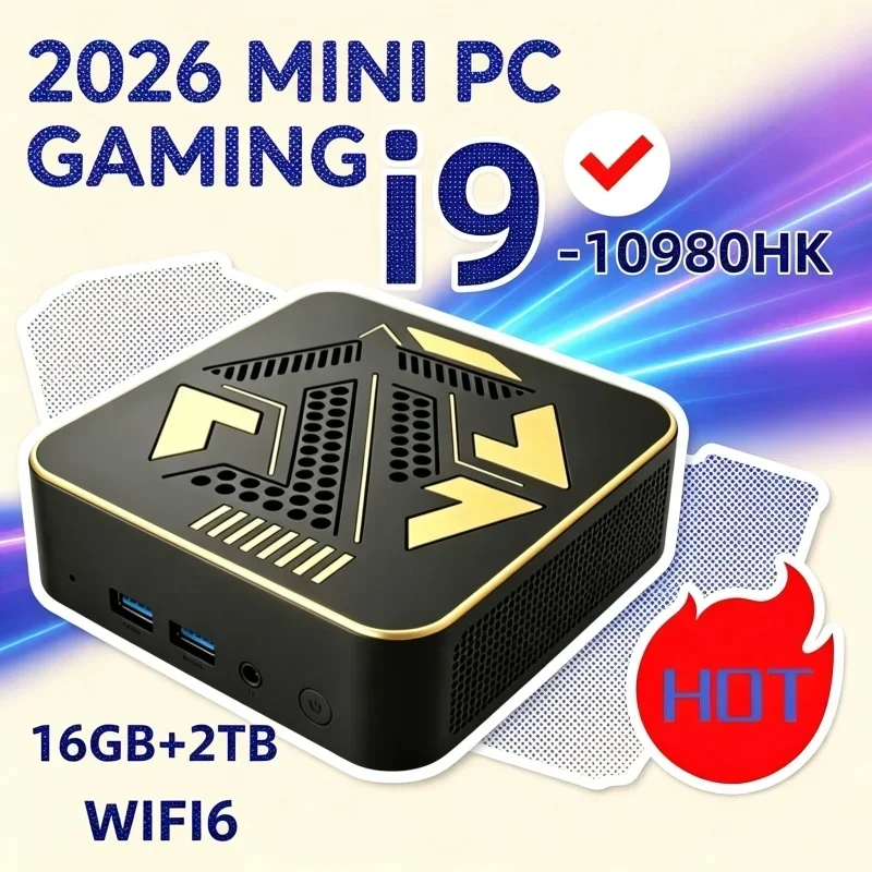 Solid Core I9 10980HK Portable Mini PC, WiFi6 BT5.2, Dual Gigabit Ports, 4K Multi Display Compact Host for Office Daily