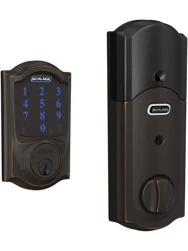 BE469ZP CAM 716 Connect Smart Deadbolt With Alarm Inbuilt Camelot Trim In Aged Bronze.