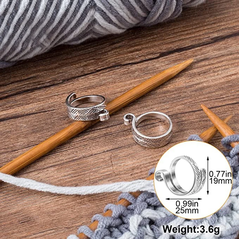 Knitting Tools Ring Crochet Loop Knitting Finger Wear Thimble Yarn Guide Gold Silver Adjustable Open Tools Sewing Accessory