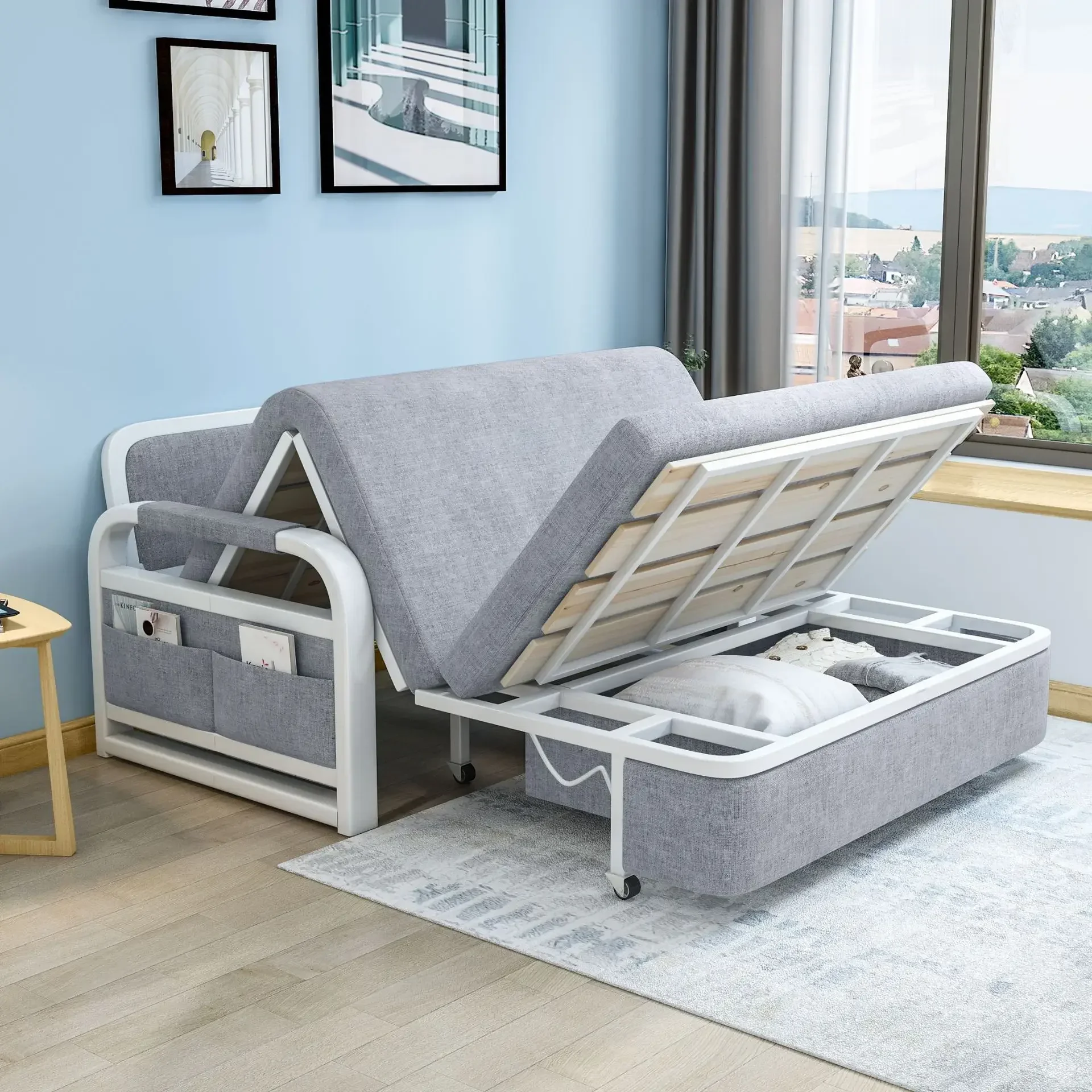 

HANYEE 2-Seater Grey Fabric Sofa Bed Modern Style Living Room Furniture with Sponge New Design