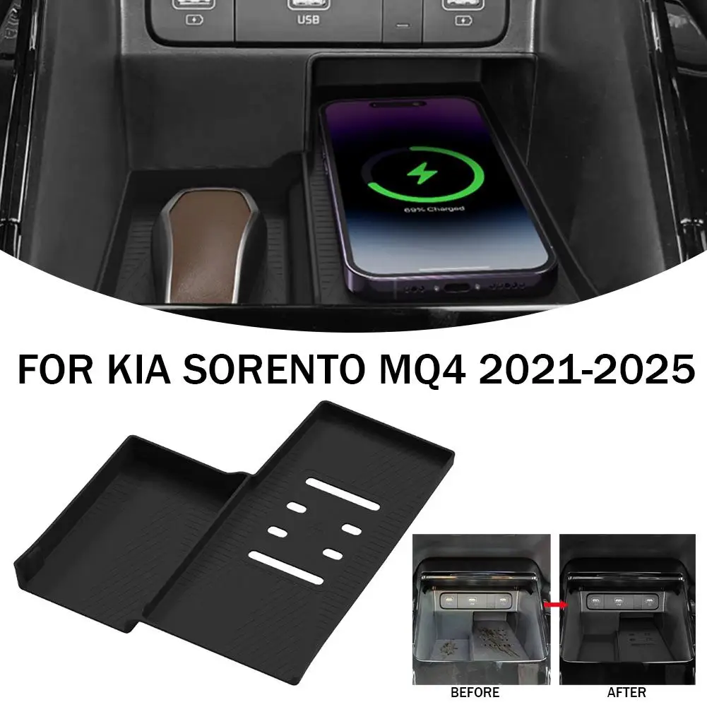 Car Central Control Wireless Charging Silicone Pad Fits For Kia Sorento MQ4 2021 2022 2023 2024 2025 Car Tray Organizer Access