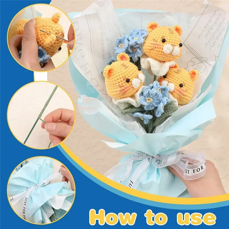Crochet Kit For Beginners,Crochet Tigers Bouquet Kit,Crochet Beginner Kits With Yarn With Detailed Tutorials And Videos-New