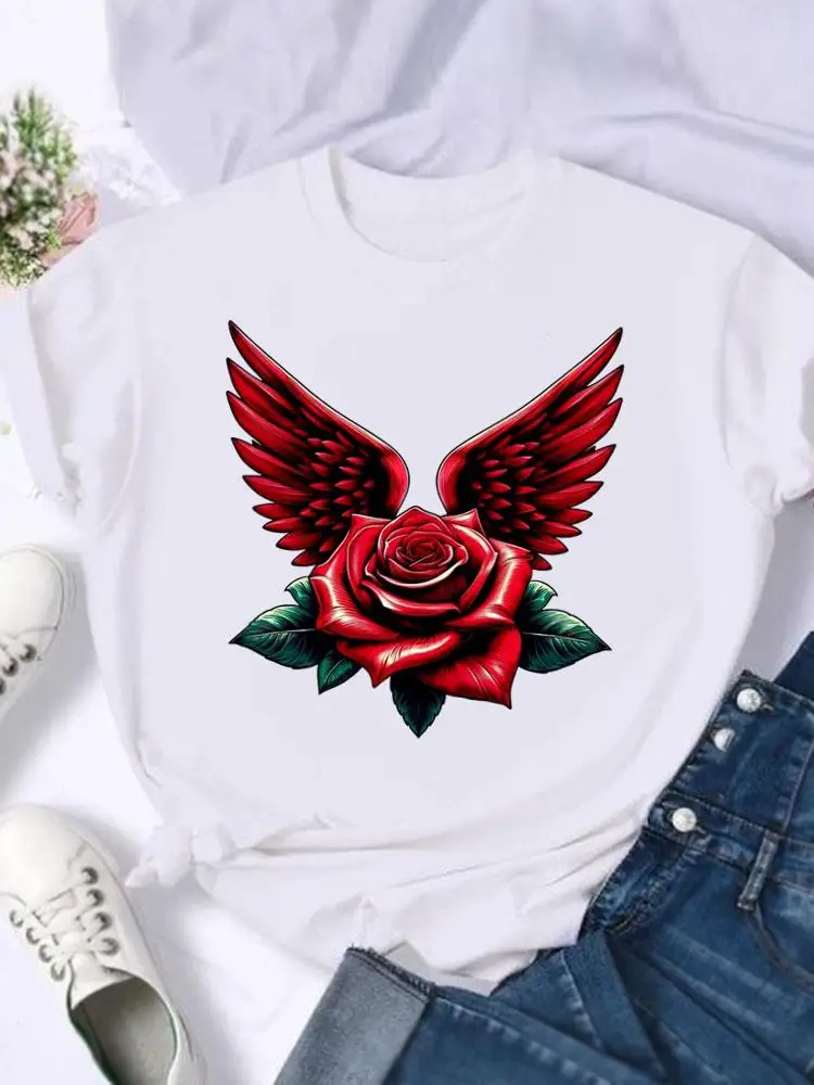 

Футболка с рисунком «Цветочная любовь», винтажная женская футболка с бабочкой, стильная футболка с принтом, модная женская рубашка, футболки с короткими рукавами