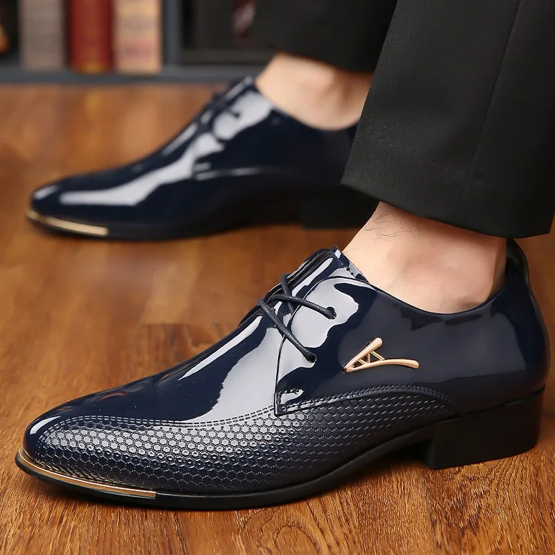 New Pointed-toe Men's Leather Shoes Shiny High-end Business Formal Shoes for Man Durable Social Shoes  All Seasons  Plus Size 48